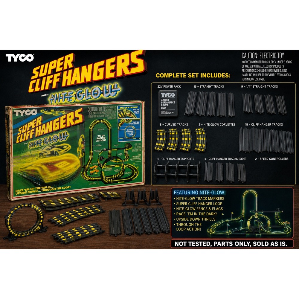 Vintage‎ Tyco Super Cliff Hangers Nite-Glow Slot Car Track Set Incomplete Parts